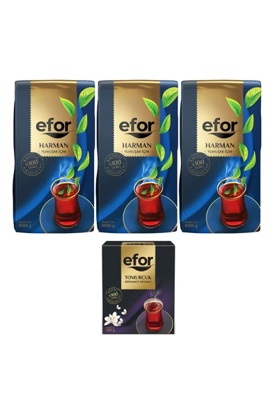EFOR ÇAY Efor Harman Siyah Dökme Çay 1.000gr X 3 Adet + Tomurcuk Bergamot Aromalı 100gr - 2