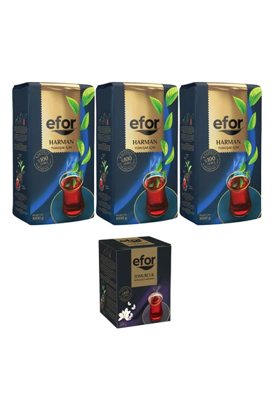 EFOR ÇAY Efor Harman Siyah Dökme Çay 1.000gr X 3 Adet + Tomurcuk Bergamot Aromalı 100gr