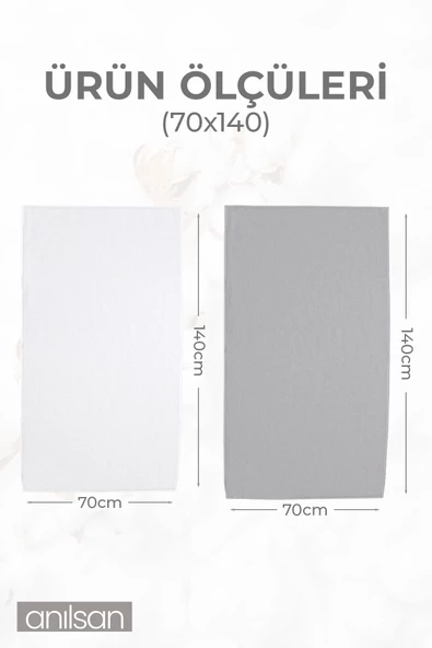 6'lı Gri-Beyaz Banyo Havlusu - 70x140 Cm, 490 Gr, %100 Pamuk, Spa Ve Otel Havlusu, Günlük Kullanıma Uygun - 2