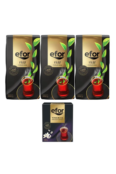 EFOR ÇAY Efor Filiz Siyah Dökme Çay 1.000gr X 3 Adet + Tomurcuk Bergamot Aromalı 100gr - 2
