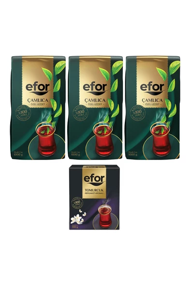 EFOR ÇAY Efor Çamlıca Siyah Dökme Çay 1.000gr X 3 Adet + Tomurcuk Bergamot Aromalı 100gr - 2