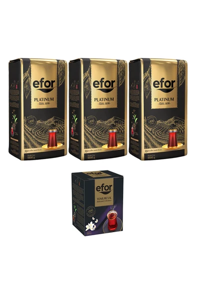 EFOR ÇAY Efor Platinum Siyah Dökme Çay 1.000gr X 3 Adet + Tomurcuk Bergamot Aromalı 100gr