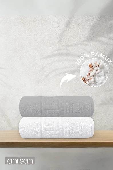 2'li Greek Gri-Beyaz El Havlusu - 50x90 Cm, 225 Gr, %100 Pamuk, Spa Ve Otel Havlusu