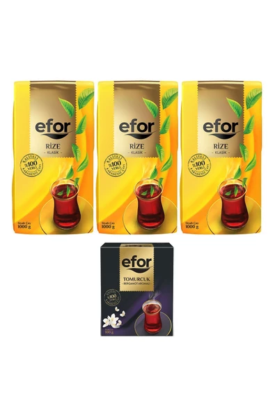 EFOR ÇAY Efor Rize Siyah Dökme Çay 1.000gr X 3 Adet + Tomurcuk Bergamot Aromalı 100gr - 2