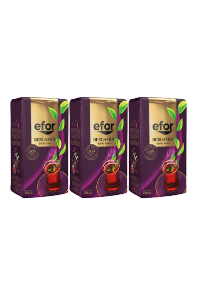 Efor Bergamot Aromalı Çay 1 Kg 3lü Set - Dökme Siyah Çay - Bergamotlu Çay - 3