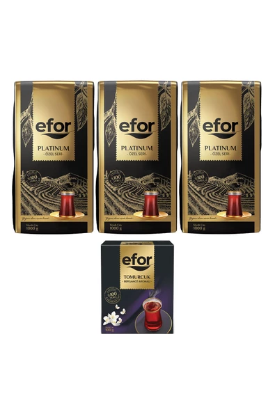 EFOR ÇAY Efor Platinum Siyah Dökme Çay 1.000gr X 3 Adet + Tomurcuk Bergamot Aromalı 100gr - 2