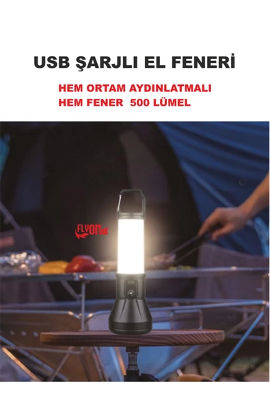 Şarjlı El Feneri Hem Aydınlatma Hem Fener 3W LED Çok Işık, Orta Seviye Işık, Flaşör  360° SMD Lamba - 3