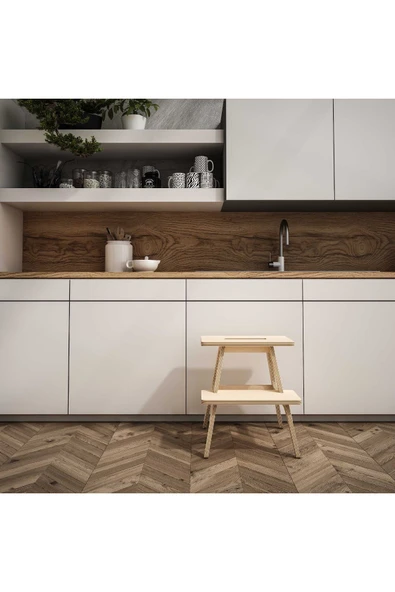 Woodesk  Pikola, Ahşap Merdiven, Tabure Ve Raflı Sehpa, Natural Renk, Cpt3001-47 - 2