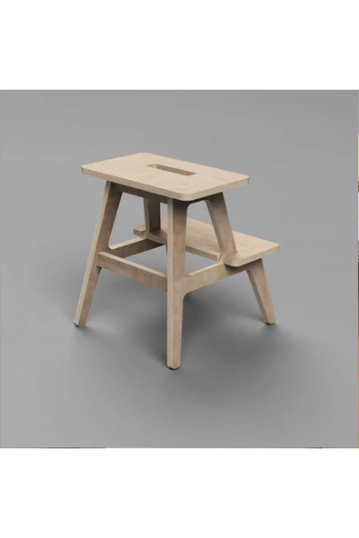 Woodesk  Pikola, Ahşap Merdiven, Tabure Ve Raflı Sehpa, Natural Renk, Cpt3001-47 - 4