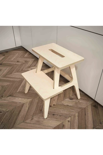 Woodesk  Pikola, Ahşap Merdiven, Tabure Ve Raflı Sehpa, Natural Renk, Cpt3001-47