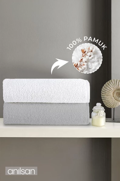 2'li Gri-Beyaz Banyo Havlusu - 70x140 Cm, 490 Gr, %100pamuk, Spa Ve Otel Havlusu, Günlük Kullanıma Uygun