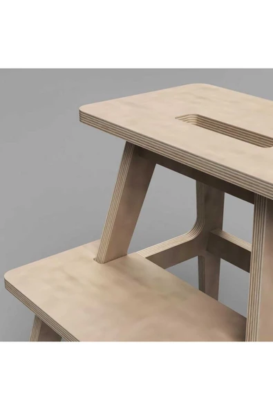 Woodesk  Pikola, Ahşap Merdiven, Tabure Ve Raflı Sehpa, Natural Renk, Cpt3001-47 - 5