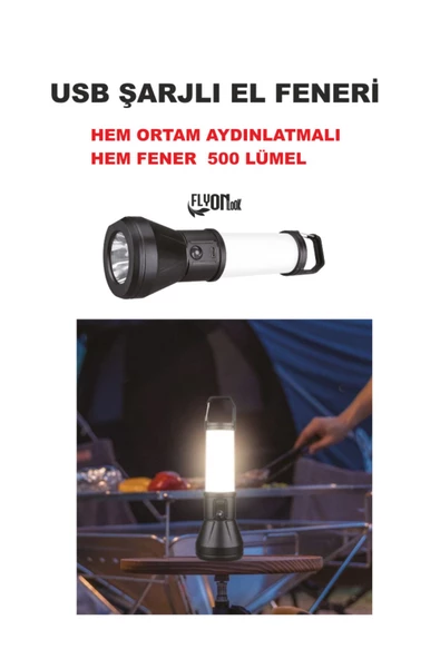 Şarjlı El Feneri Hem Aydınlatma Hem Fener 3W LED Çok Işık, Orta Seviye Işık, Flaşör  360° SMD Lamba - 2