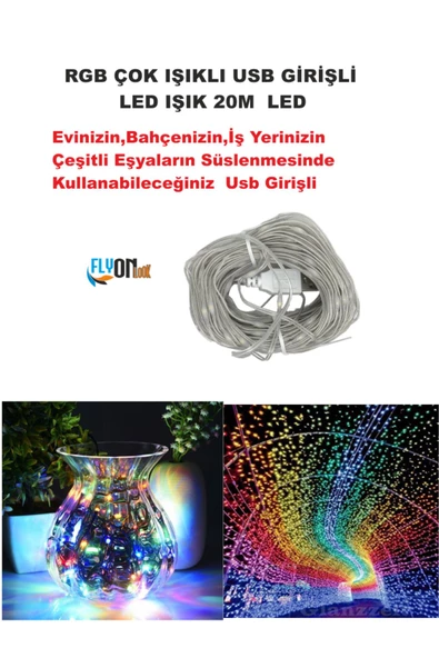 USB GİRİŞLİ RGB ÇOK IŞIKLI  LED IŞIK 20 METRE EV, BAHÇE, OFİS , ÇEŞİTLİ EŞYA SÜSLEME ŞERİT LED - 3