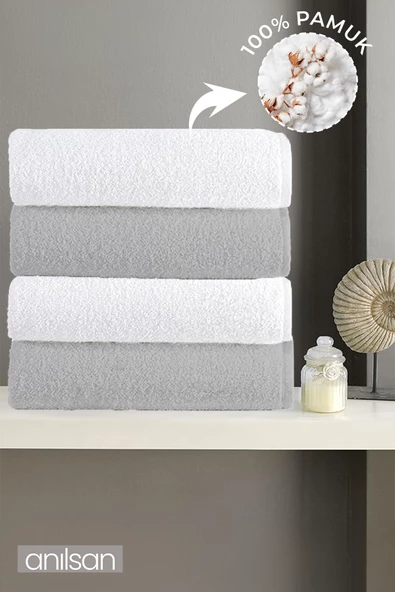 4'lu Gri-Beyaz Banyo Havlusu - 70x140 Cm, 490 Gr, %100pamuk, Spa Ve Otel Havlusu, Günlük Kullanıma Uygun - 2