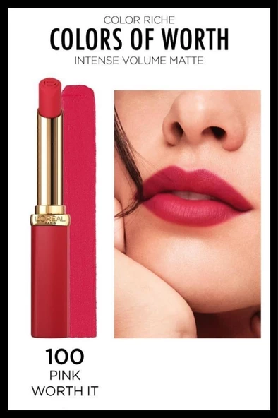 Loreal ParisColor Riche Colors Of Worth Intense Volume Matte Ruj - 100 Pink Worth It - 4