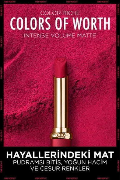 Loreal ParisColor Riche Colors Of Worth Intense Volume Matte Ruj - 100 Pink Worth It - 3