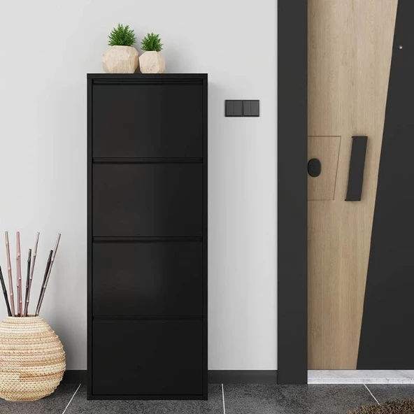 4 Kapaklı Dikey Metal Ayakkabılık Siyah