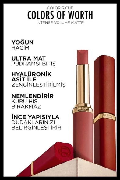 Loreal ParisColor Riche Colors Of Worth Intense Volume Matte Ruj - 100 Pink Worth It - 7