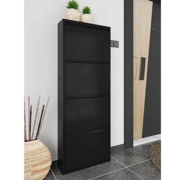 4 Kapaklı Dikey Metal Ayakkabılık Siyah - 3