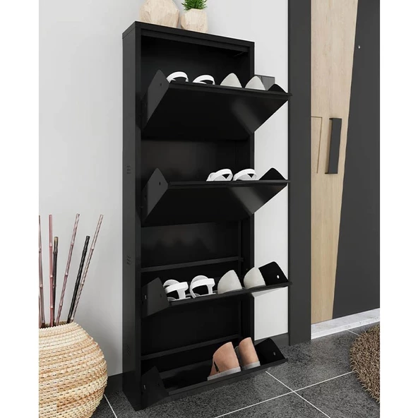 4 Kapaklı Dikey Metal Ayakkabılık Siyah - 2