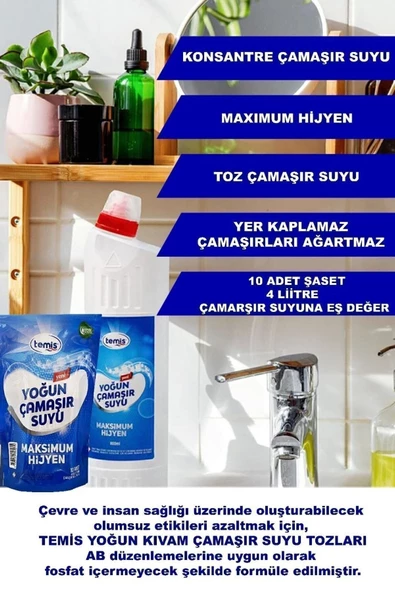 Temis Yoğun Çamaşır Suyu 10 Paket  40Litre - Maksimum Hijyen, Yedek Şişe Hediyeli Konsantre Toz - 7