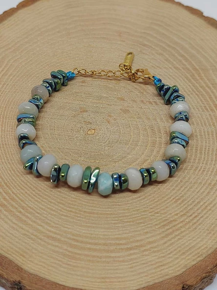 Amazonit Taşı Tasarım Bileklik (55872) - 4