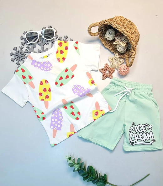 Kız Çocuk Kuş Desen Kısa Kol Yazlık Takım - 2