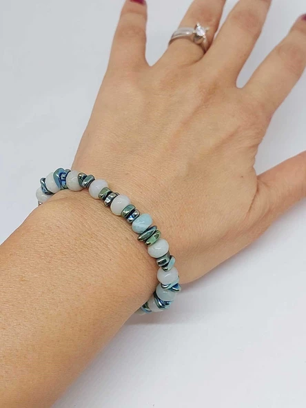 Amazonit Taşı Tasarım Bileklik (55872) - 3