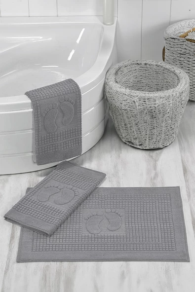 Upstyle 3'lü %100 Pamuk Ayak Havlusu Seti Gri Yumuşak Dayanıklı ve Emici - 2