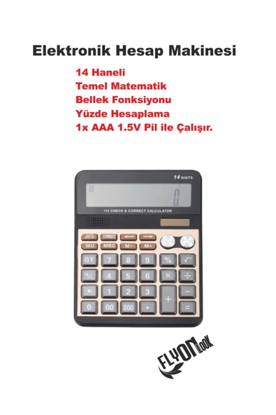 Elektronik Hesap Makinesi 14 Haneli  Temel Matematik Bellek Fonksiyonu  Yüzde Hesaplama Güneş Enerji - 2
