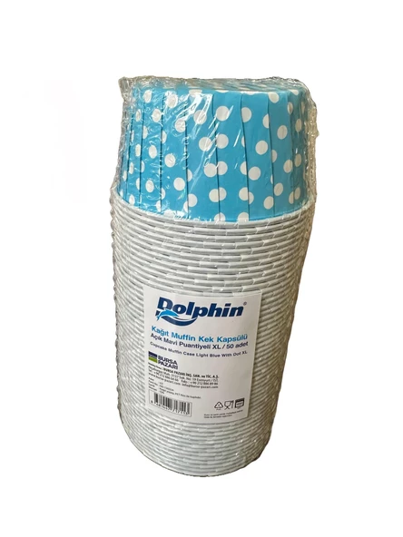 Dolphin Muffin Orta Boy Kağıt Mavi Puantiyeli Cupcake Kek Kalıbı Kapsülü Kabı - 50 Adetlik 1 Paket ürün görseli 1