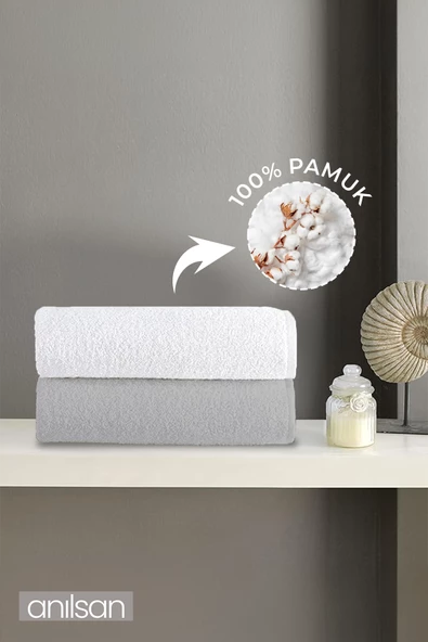 2'li Gri-Beyaz El Havlusu - 50x90 Cm, 225 Gr, %100 Pamuk, Spa Ve Otel Havlusu - 2