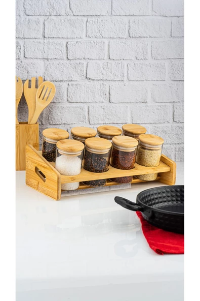 Bambum  Tier  9 Parça Tek katlı Standlı Baharatlık Seti - Resim 2