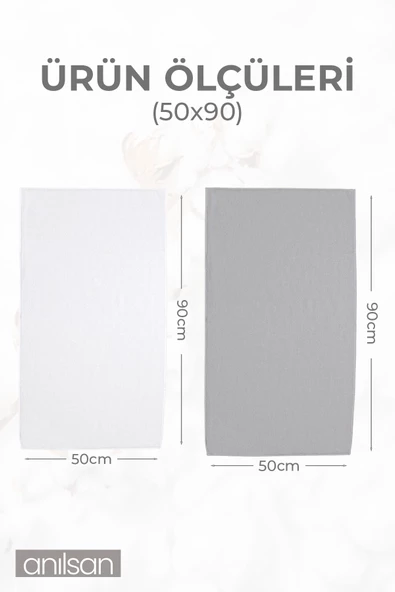 4'lü Gri-Beyaz El Havlusu - 50x90 Cm, 225 Gr, %100 Pamuk, Spa Ve Otel Havlusu - 4