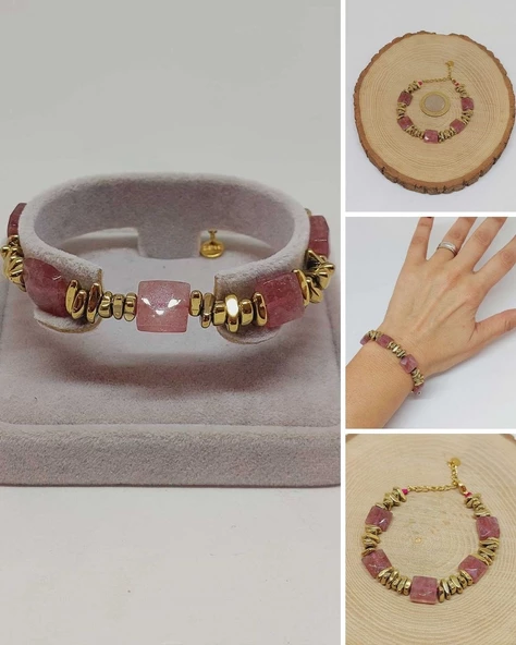 Çilek Kuvars Taşı Tasarım Bileklik (55908) ürün görseli