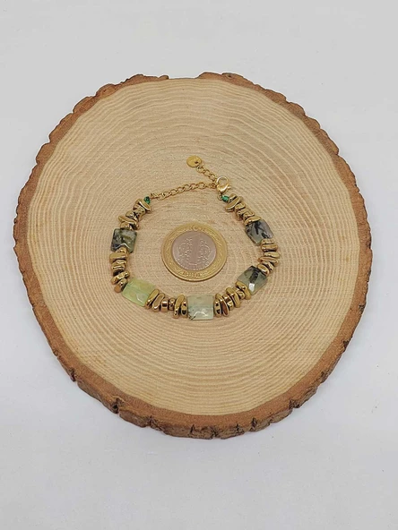 Prehnit (Prinayt) Taşı Tasarım Bileklik (55896) - Resim 5