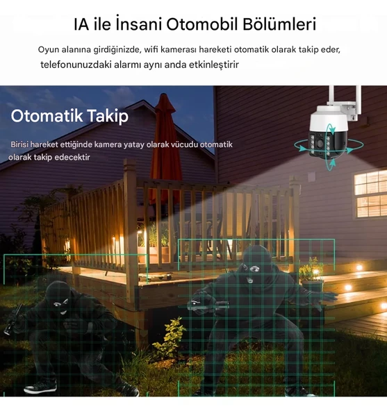 QASUL Wifi IP PTZ Kamera Açık Kamera Mini Akıllı Ev 360 Otomatik İzleme Wifi Alarm Led Kamera - 5