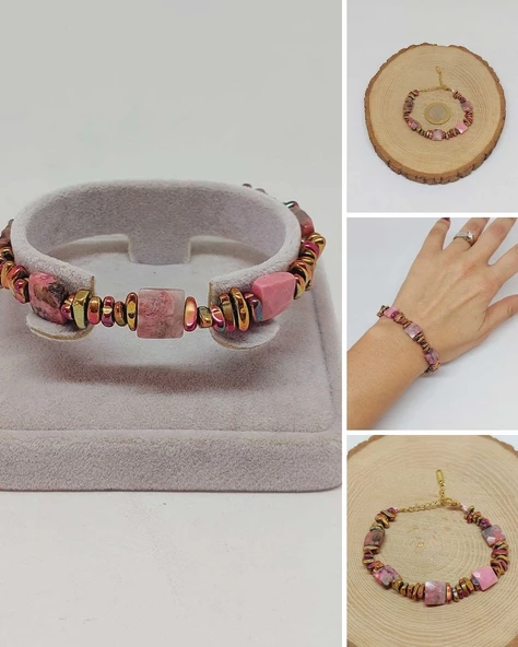 Rodonit Taşı Tasarım Bileklik (55898)