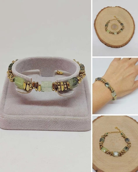 Prehnit (Prinayt) Taşı Tasarım Bileklik (55896) ürün görseli