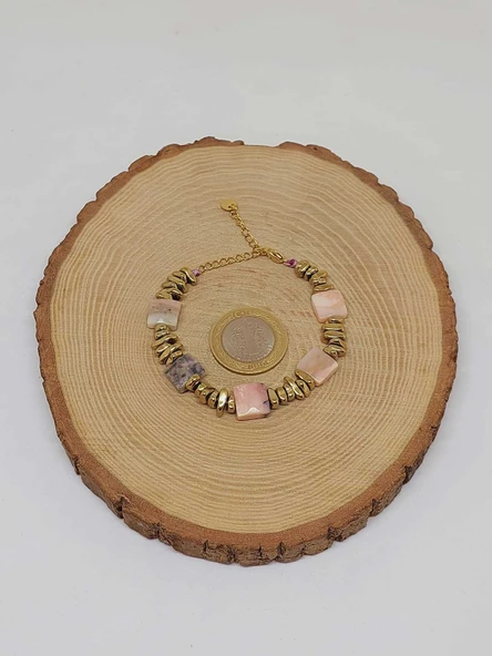 Pembe Opal Taşı Tasarım Bileklik (55910) - Resim 5