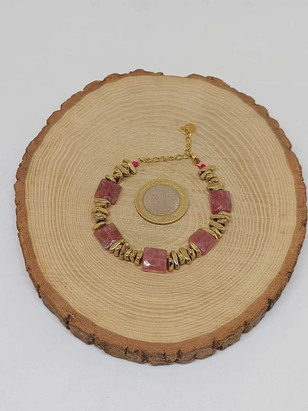 Çilek Kuvars Taşı Tasarım Bileklik (55908) - Resim 5