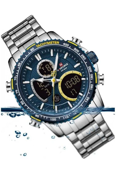 Naviforce Gri Çelik Kordon Dijital/Analog Erkek Kol Saati NF-9182M-BLUYLW - Resim 2