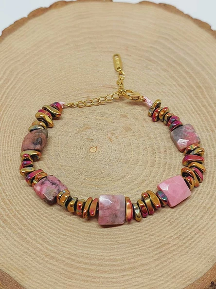 Rodonit Taşı Tasarım Bileklik (55898) - 4