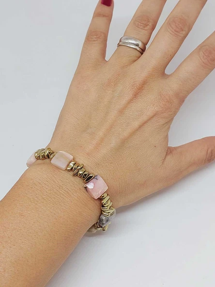 Pembe Opal Taşı Tasarım Bileklik (55910) - Resim 3