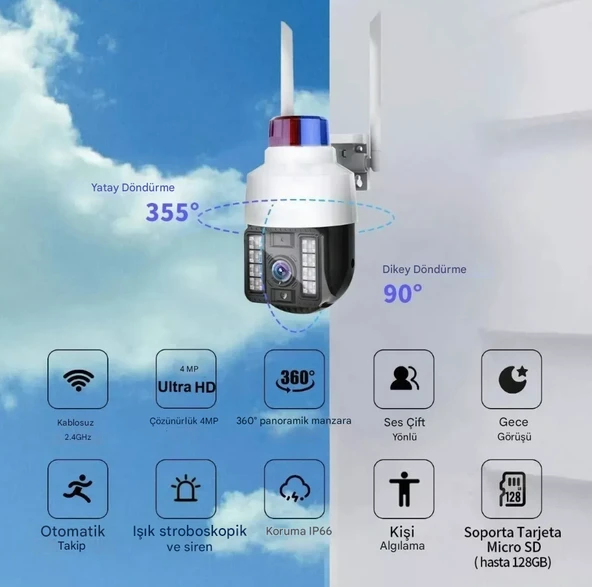 QASUL Wifi IP PTZ Kamera Açık Kamera Mini Akıllı Ev 360 Otomatik İzleme Wifi Alarm Led Kamera - 2