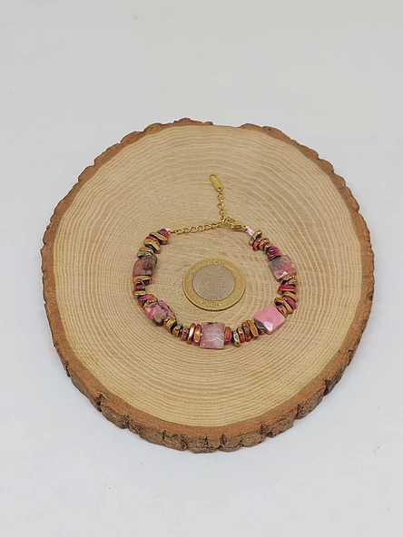 Rodonit Taşı Tasarım Bileklik (55898) - 5