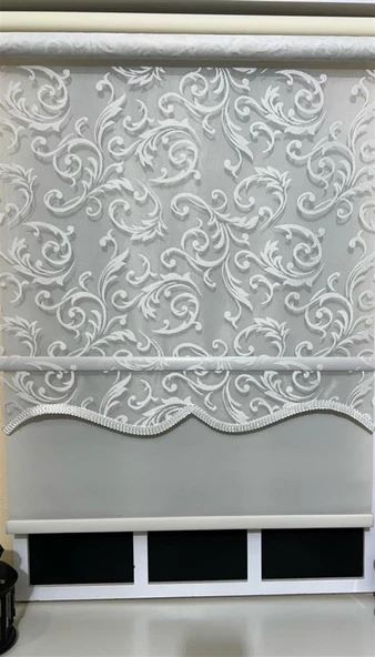 StorBurada Çift Mekanizmalı Ekru Beyaz Tül Perde ve Ekru Stor Perde STB45251-V01  Ekru 240 x 200 - 3