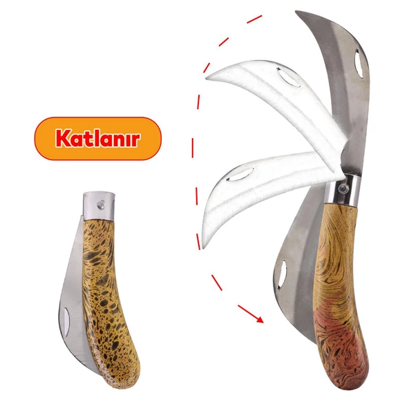 Katlanır Plastik Saplı Bıçak Çakı Soğuk Aşı Profesyonel Çelik Eğri Uç Bağ Ağaç Budama Bıçağı 1 Adet - 3