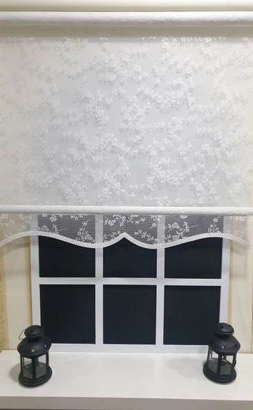 StorBurada Çiftli Sistem Kırık Beyaz Tül Perde ve Ekru Stor Perde Alüminyum Kasalı STB4003  Beyaz 230 x 260 - Resim 3